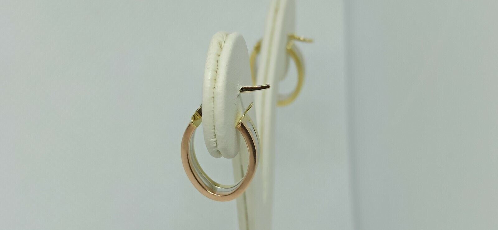 Orecchini multitonnali  “cerchi ovali in oro giallo , bianco e rosa 18 kt 