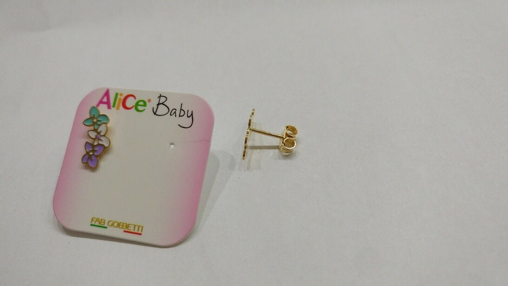 Orecchini pendenti in oro giallo 18 kt con fiori    e smalti a fuoco