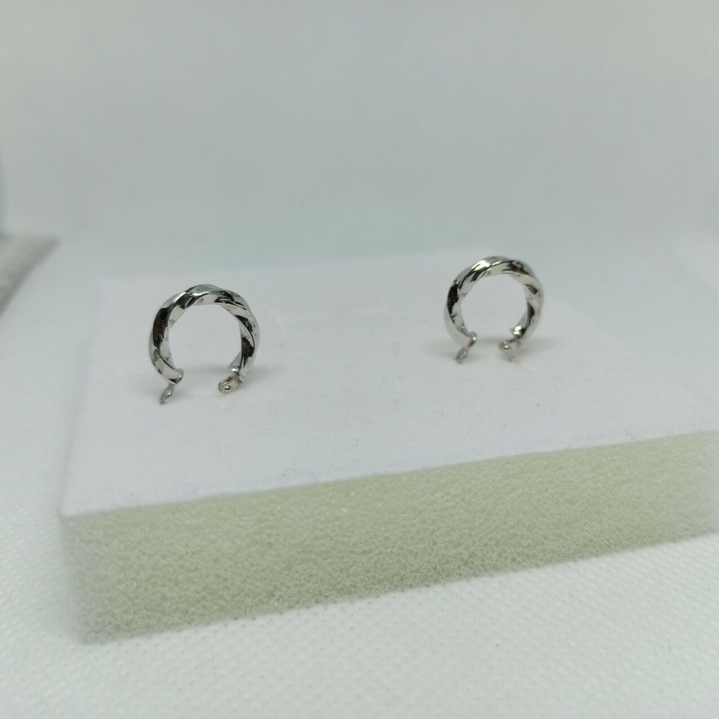 Orecchini a cerchi torchon in oro bianco lucido 18 kt diametro 15 millimetri