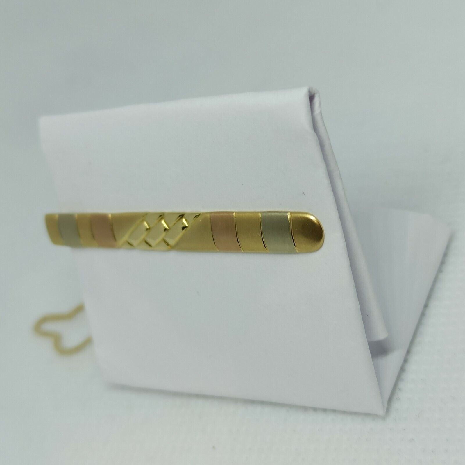 Fermacravatta in oro giallo rosa e  bianco satinato  18 kt