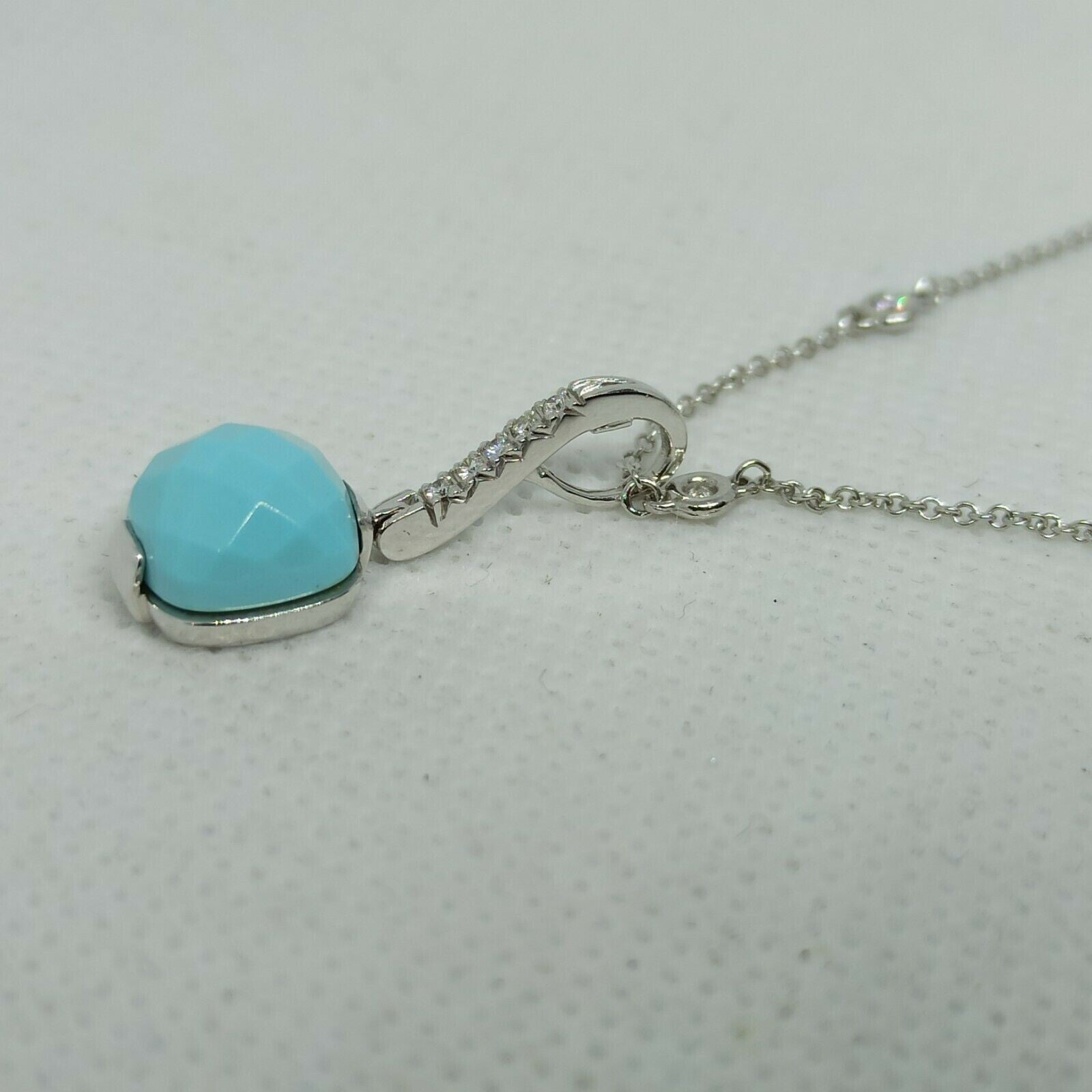 Collana punti luce oro bianco 18 kt pendente turchese diamanti marca Zoccai.