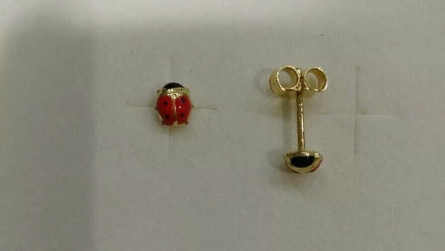 Orecchini in oro giallo 18 kt con coccinelle  e smalti a fuoco