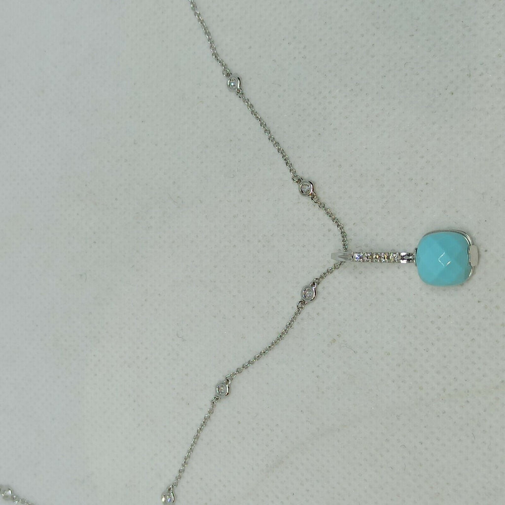 Collana punti luce oro bianco 18 kt pendente turchese diamanti marca Zoccai.