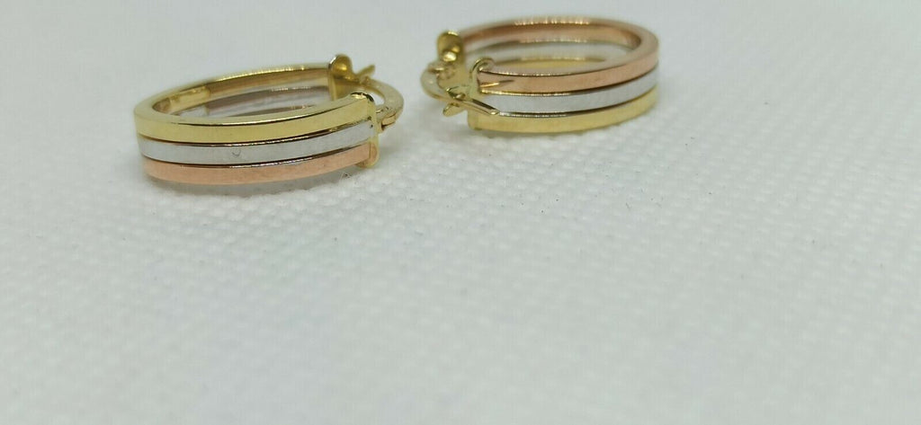 Orecchini multitonnali  “cerchi ovali in oro giallo , bianco e rosa 18 kt 