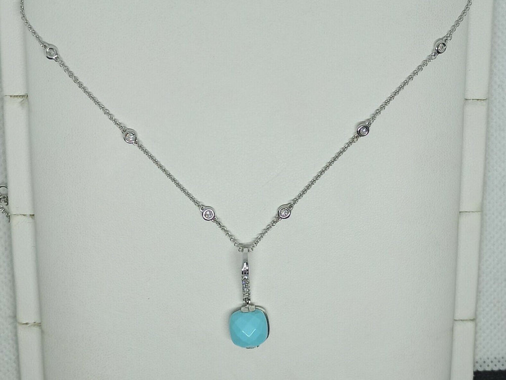 Collana punti luce oro bianco 18 kt pendente turchese diamanti marca Zoccai.
