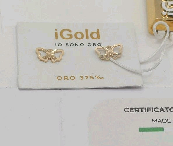 Orecchini in oro giallo 9 kt lucido ed inciso modello farfalla 