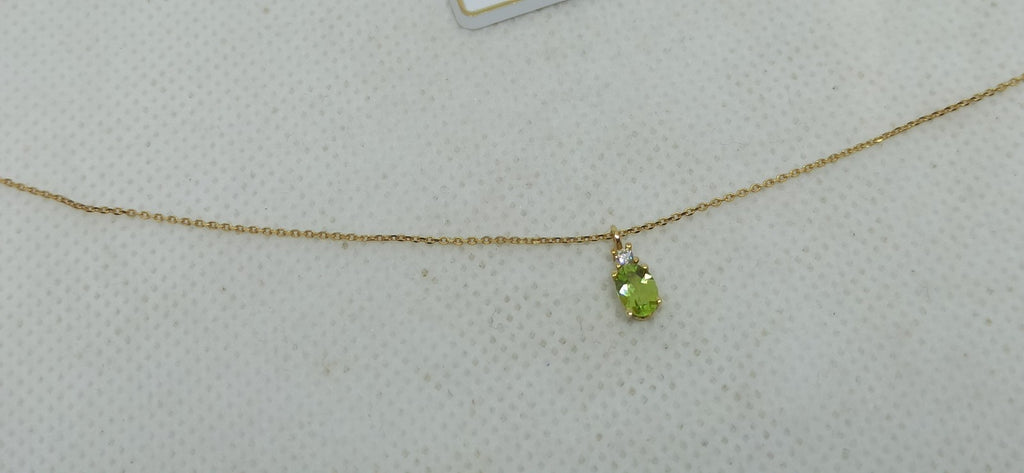 Collana punto luce in oro  giallo 9 Kt pietra verde ovale Collana Principessa