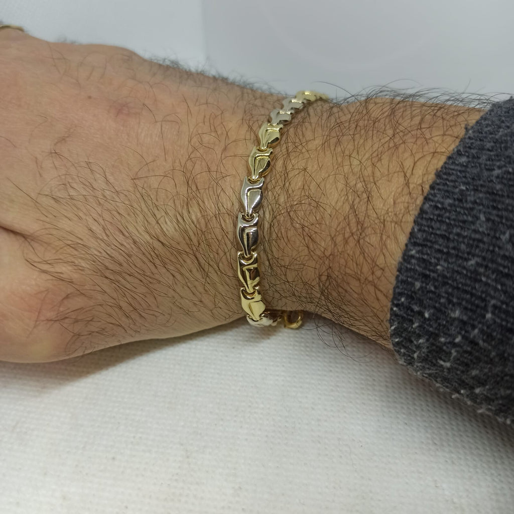 Bracciale uomo Donna Unisex maglie  oro giallo e bianco lucide 18 kt (750)
