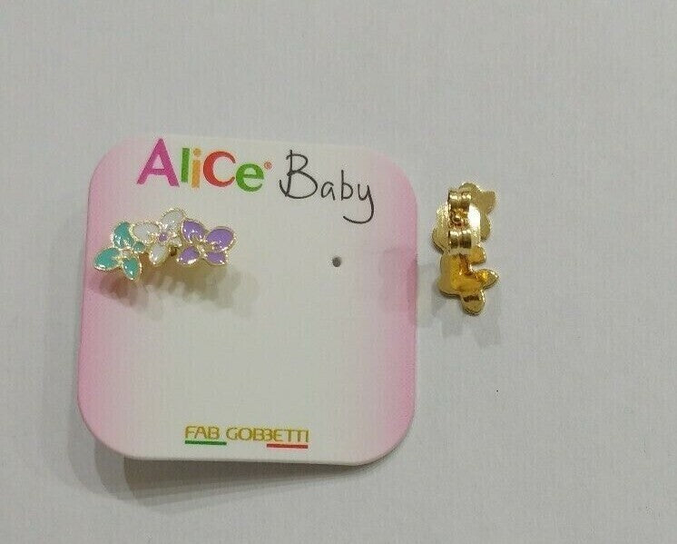 Orecchini pendenti in oro giallo 18 kt con fiori    e smalti a fuoco