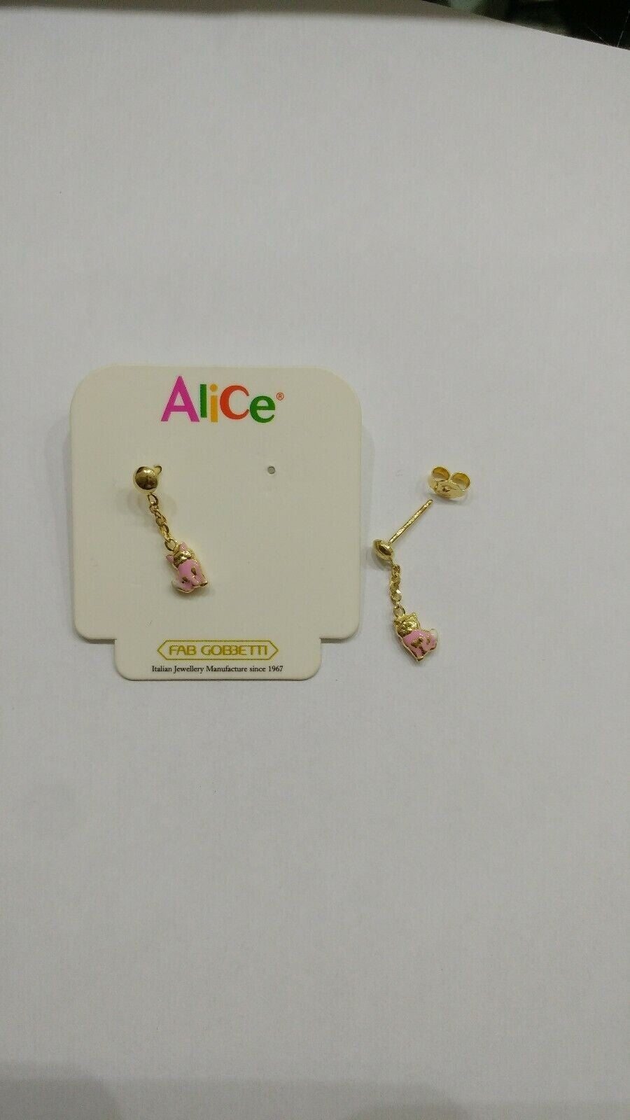 Orecchini pendenti in oro giallo 18 kt con gatti   smaltati a fuoco