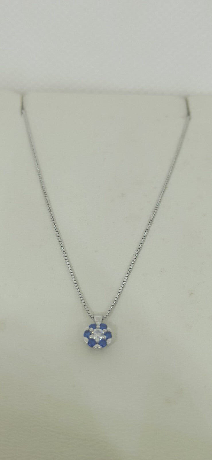 Collana Punto Luce Oro Bianco 18 Kt Con Pietre Bianche E Blu