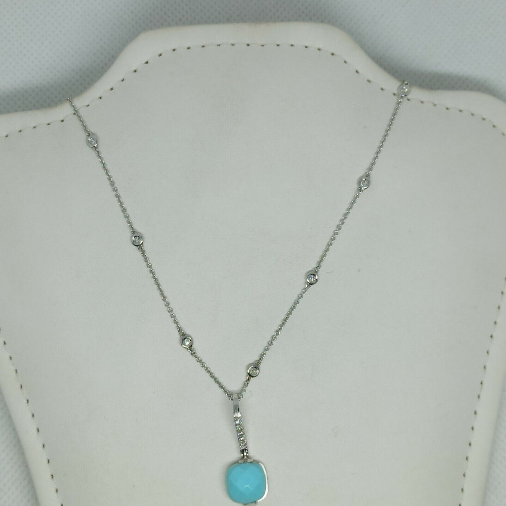 Collana punti luce oro bianco 18 kt pendente turchese diamanti marca Zoccai.
