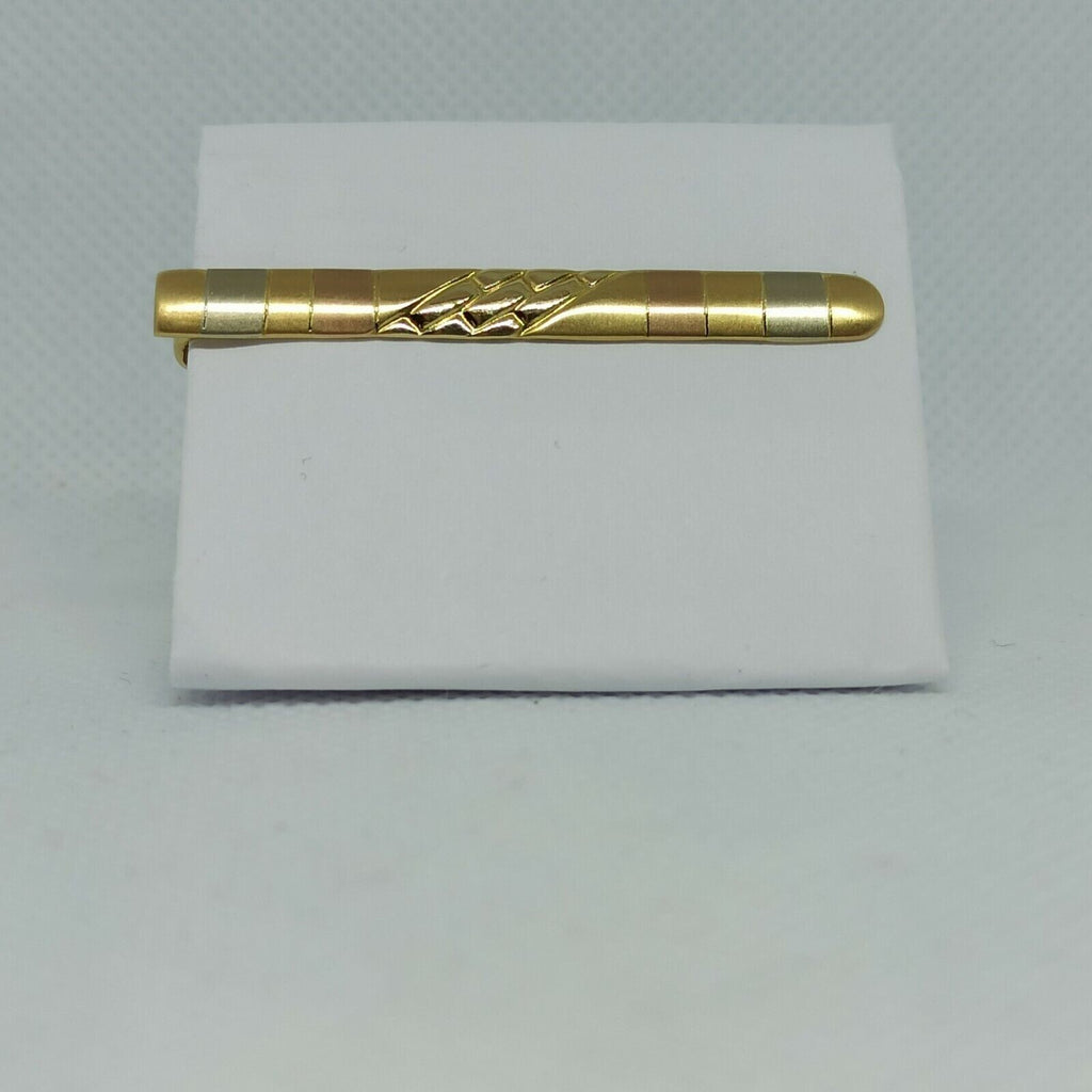 Fermacravatta in oro giallo rosa e  bianco satinato  18 kt