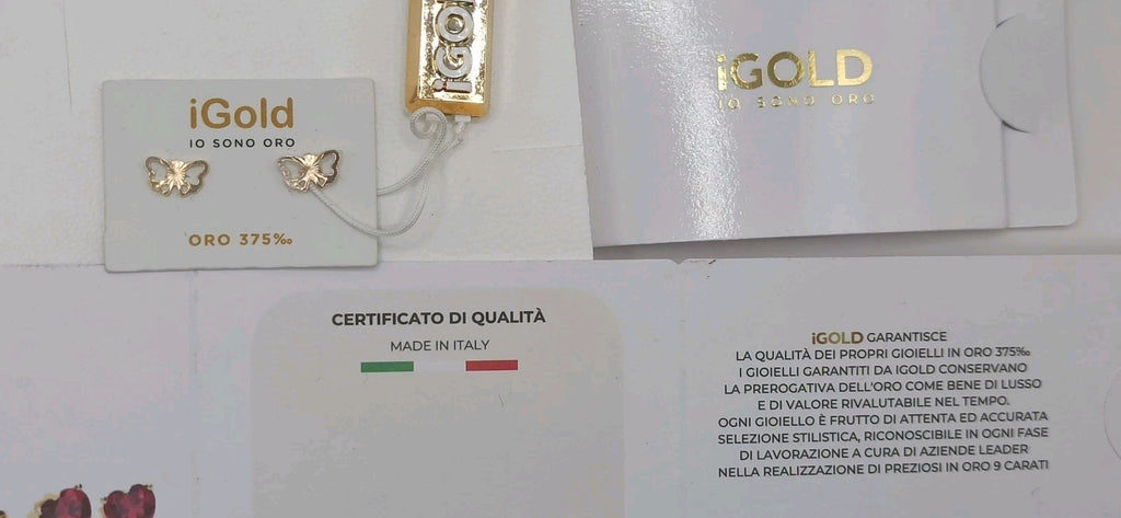 Orecchini in oro giallo 9 kt lucido ed inciso modello farfalla 