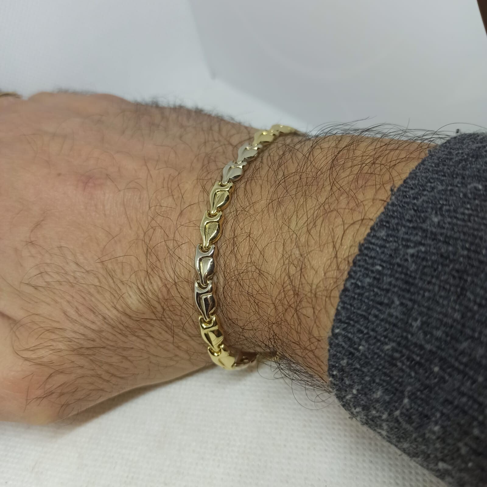 Bracciale uomo Donna Unisex maglie  oro giallo e bianco lucide 18 kt (750)