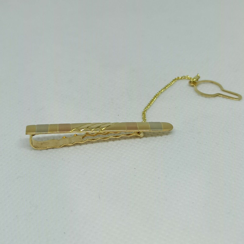 Fermacravatta in oro giallo rosa e  bianco satinato  18 kt