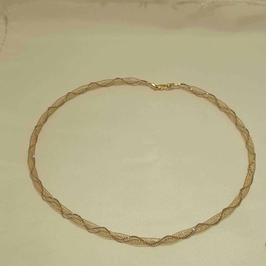 Collana Morbida Multifilo  Effetto Tessuto Oro Giallo e Bianco 18 kt  