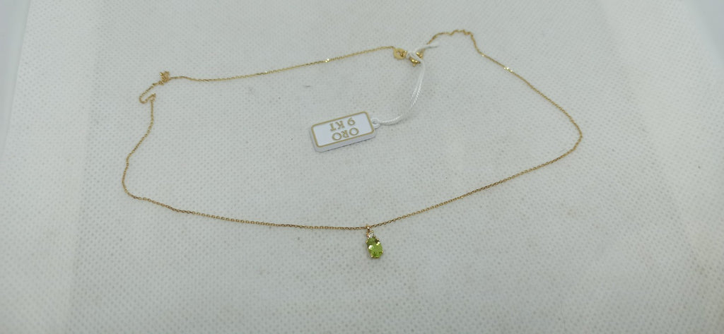Collana punto luce in oro  giallo 9 Kt pietra verde ovale Collana Principessa