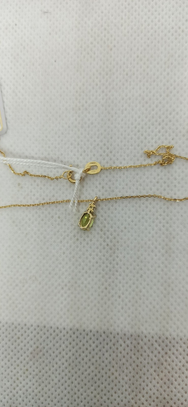 Collana punto luce in oro  giallo 9 Kt pietra verde ovale Collana Principessa
