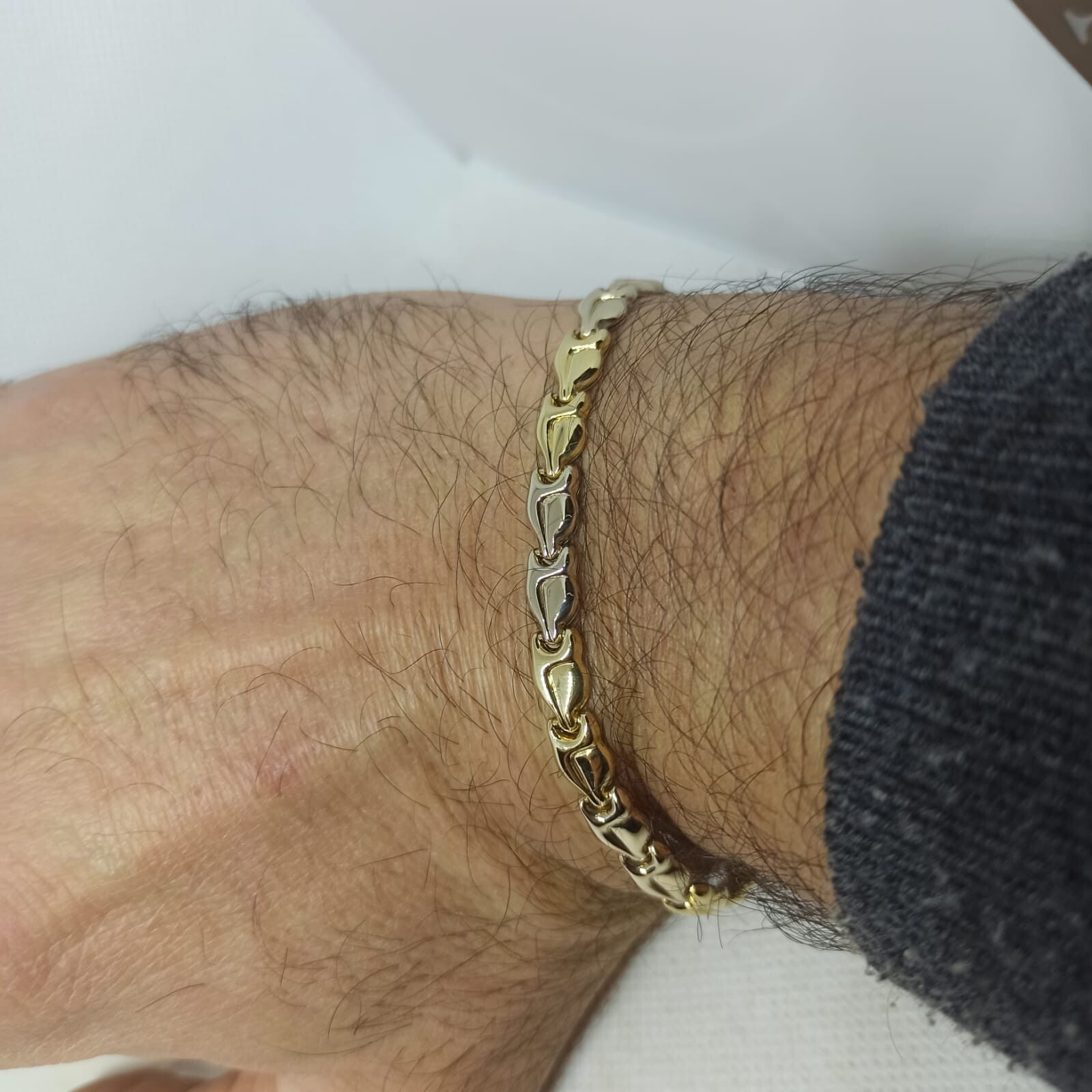 Bracciale uomo Donna Unisex maglie  oro giallo e bianco lucide 18 kt (750)