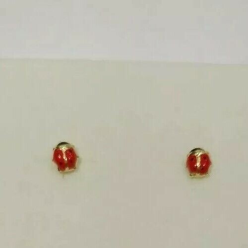 Orecchini in oro giallo 18 kt con coccinelle  e smalti a fuoco