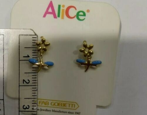 Orecchini  pendenti in oro giallo 18 kt con fiore e libellula   e smalti a fuoco