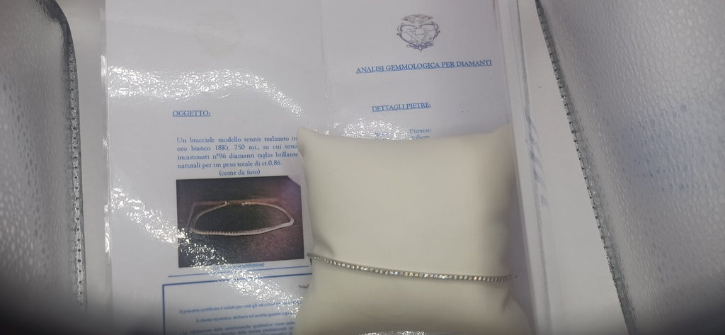 Bracciale unisex uomo donna tennis  oro  bianco 18 kt e diamanti ct 0,86