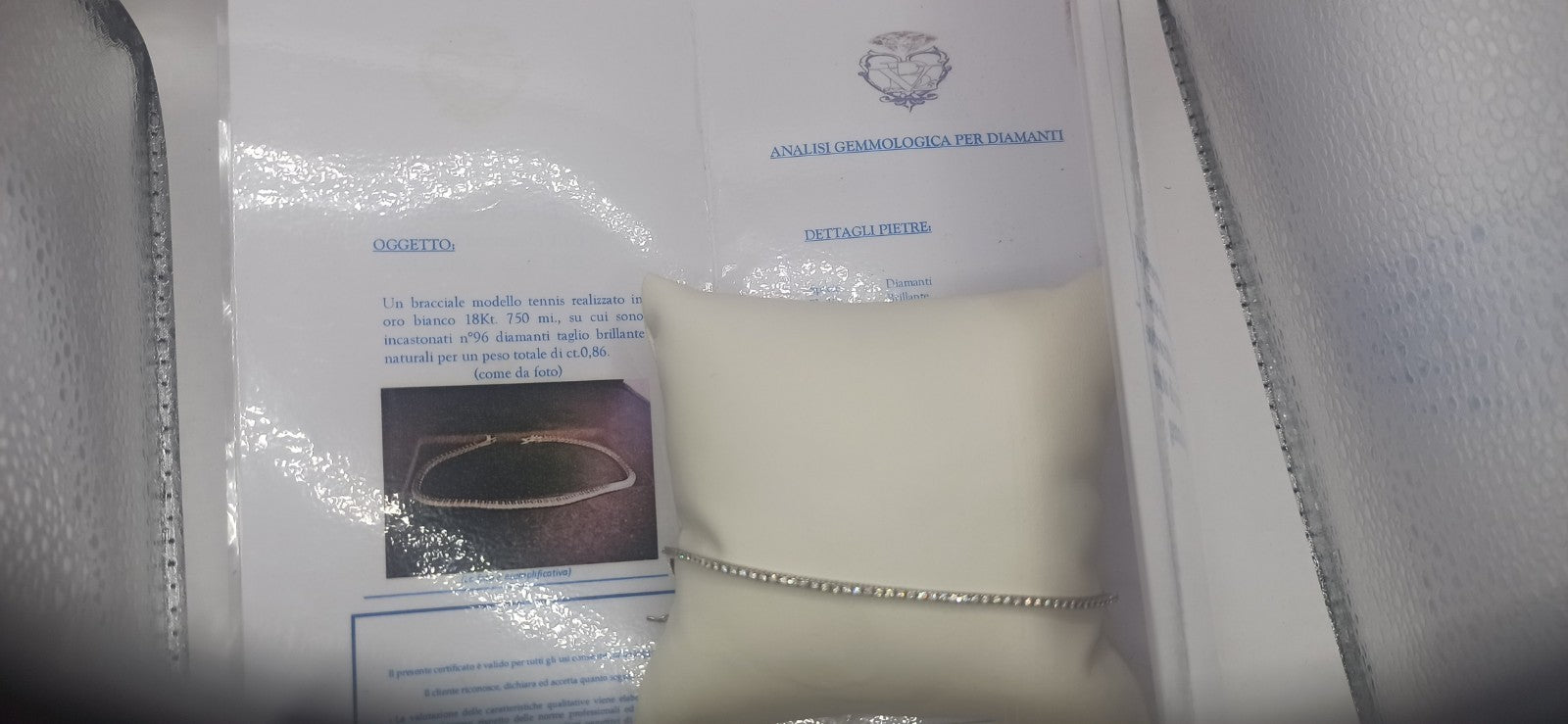 Bracciale unisex uomo donna tennis  oro  bianco 18 kt e diamanti ct 0,86