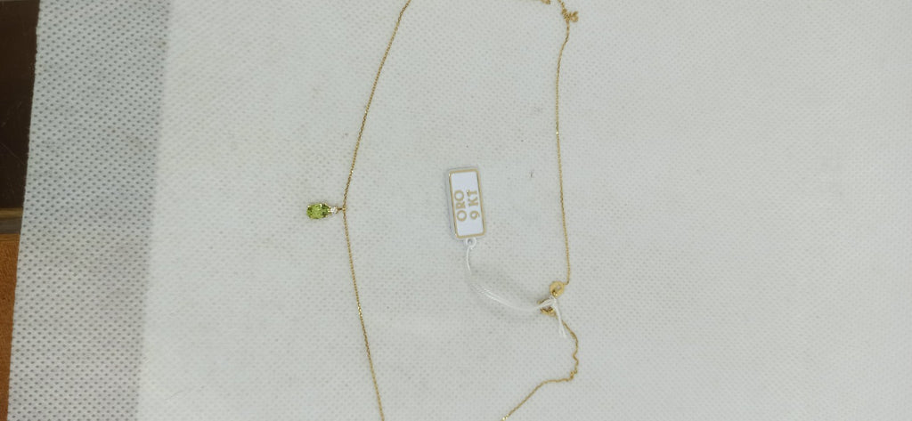 Collana punto luce in oro  giallo 9 Kt pietra verde ovale Collana Principessa
