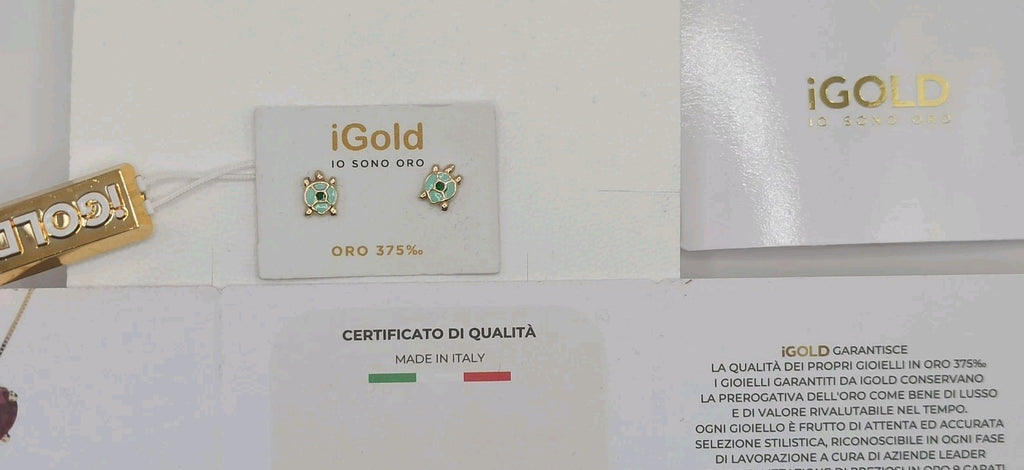 Orecchini in oro giallo 9 kt modello tartaruga con smalti. 