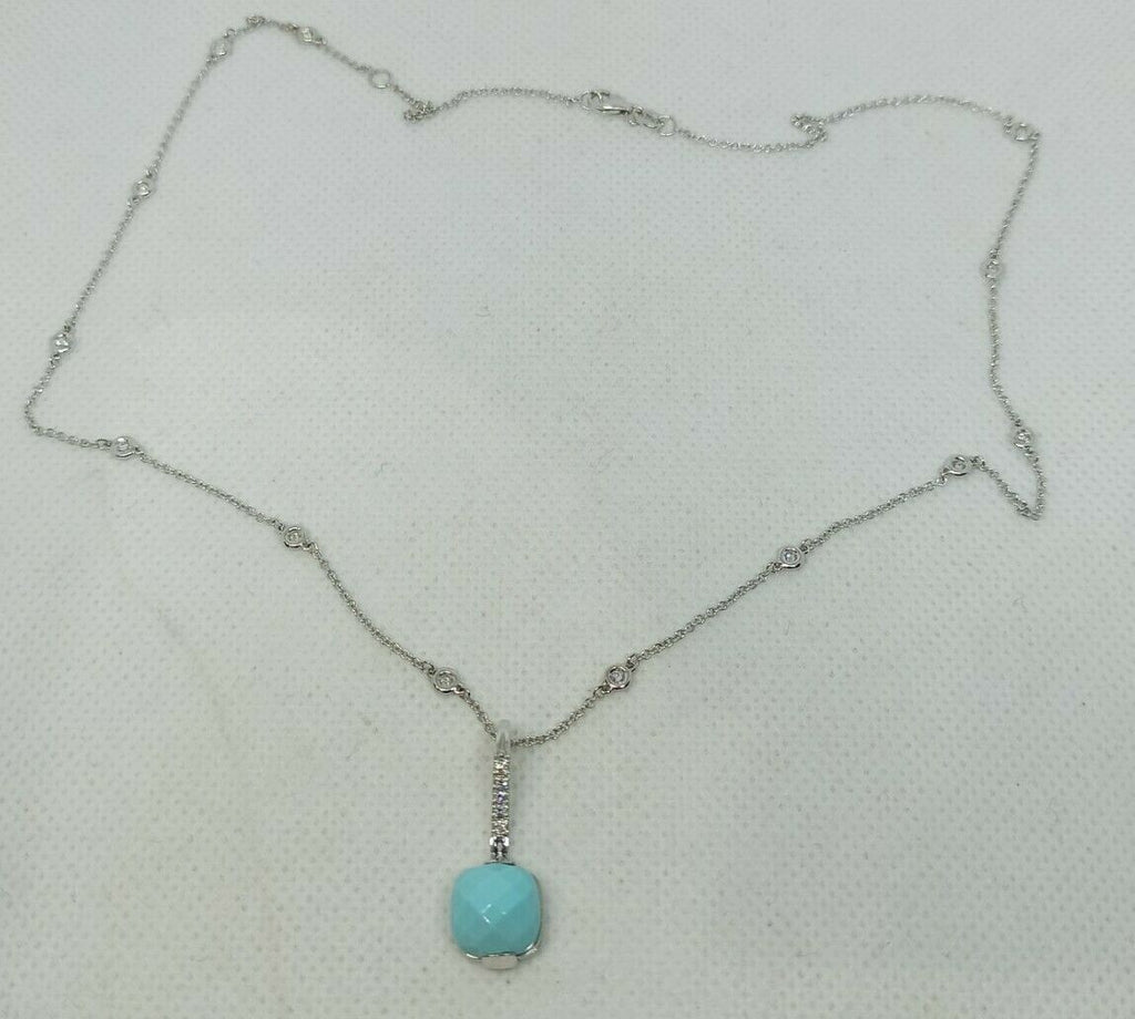 Collana punti luce oro bianco 18 kt pendente turchese diamanti marca Zoccai.