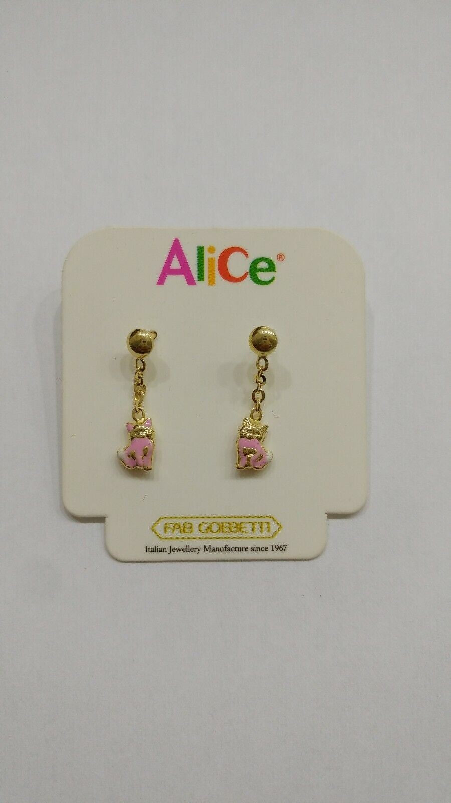 Orecchini pendenti in oro giallo 18 kt con gatti   smaltati a fuoco