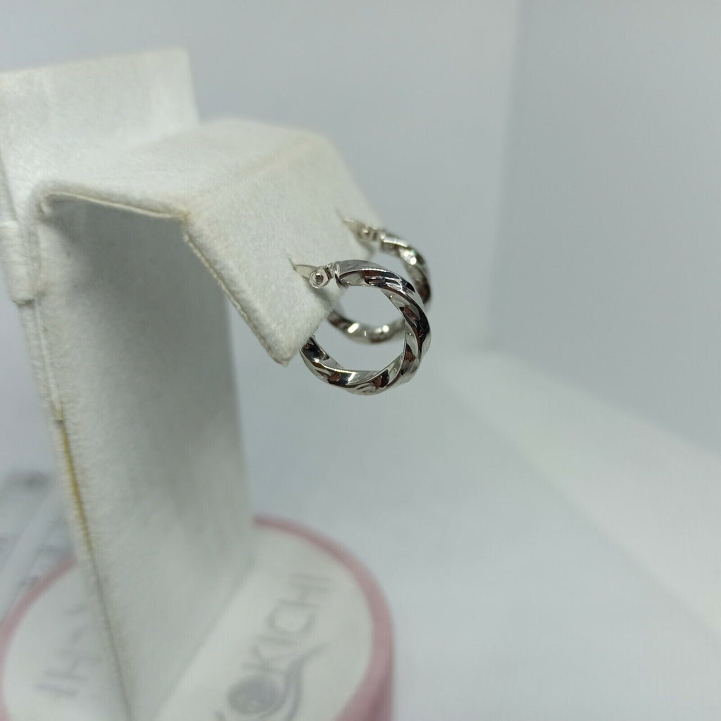 Orecchini a cerchi torchon in oro bianco lucido 18 kt diametro 15 millimetri