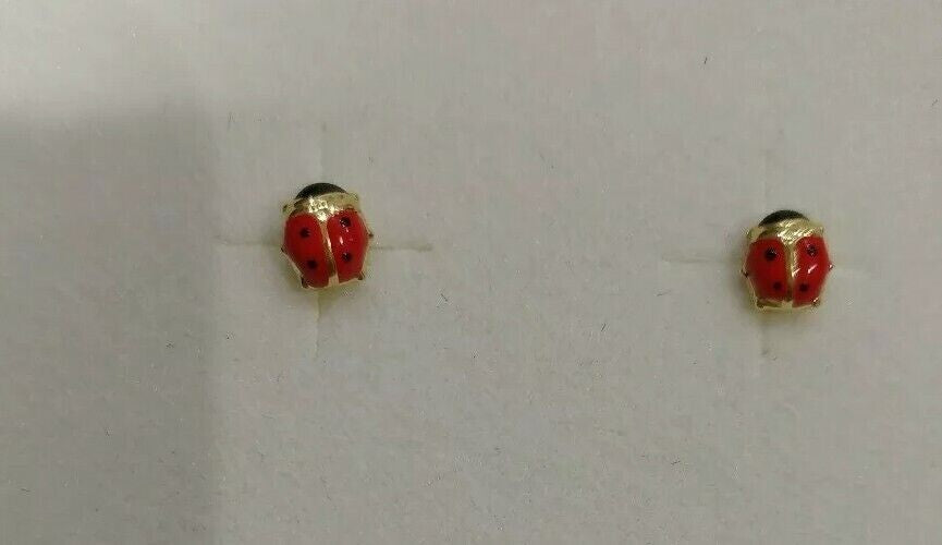 Orecchini in oro giallo 18 kt con coccinelle  e smalti a fuoco