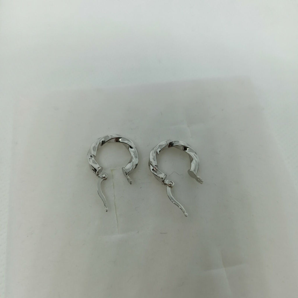 Orecchini a cerchi torchon in oro bianco lucido 18 kt diametro 15 millimetri