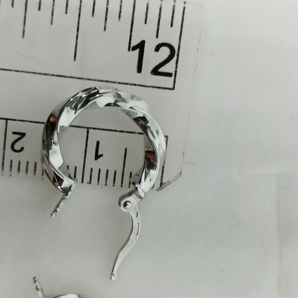 Orecchini a cerchi torchon in oro bianco lucido 18 kt diametro 15 millimetri