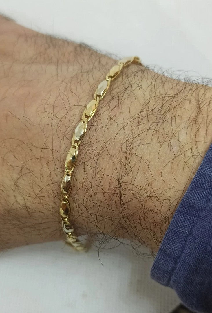 Bracciale uomo   maglie in oro giallo , bianco 18 kt (750)