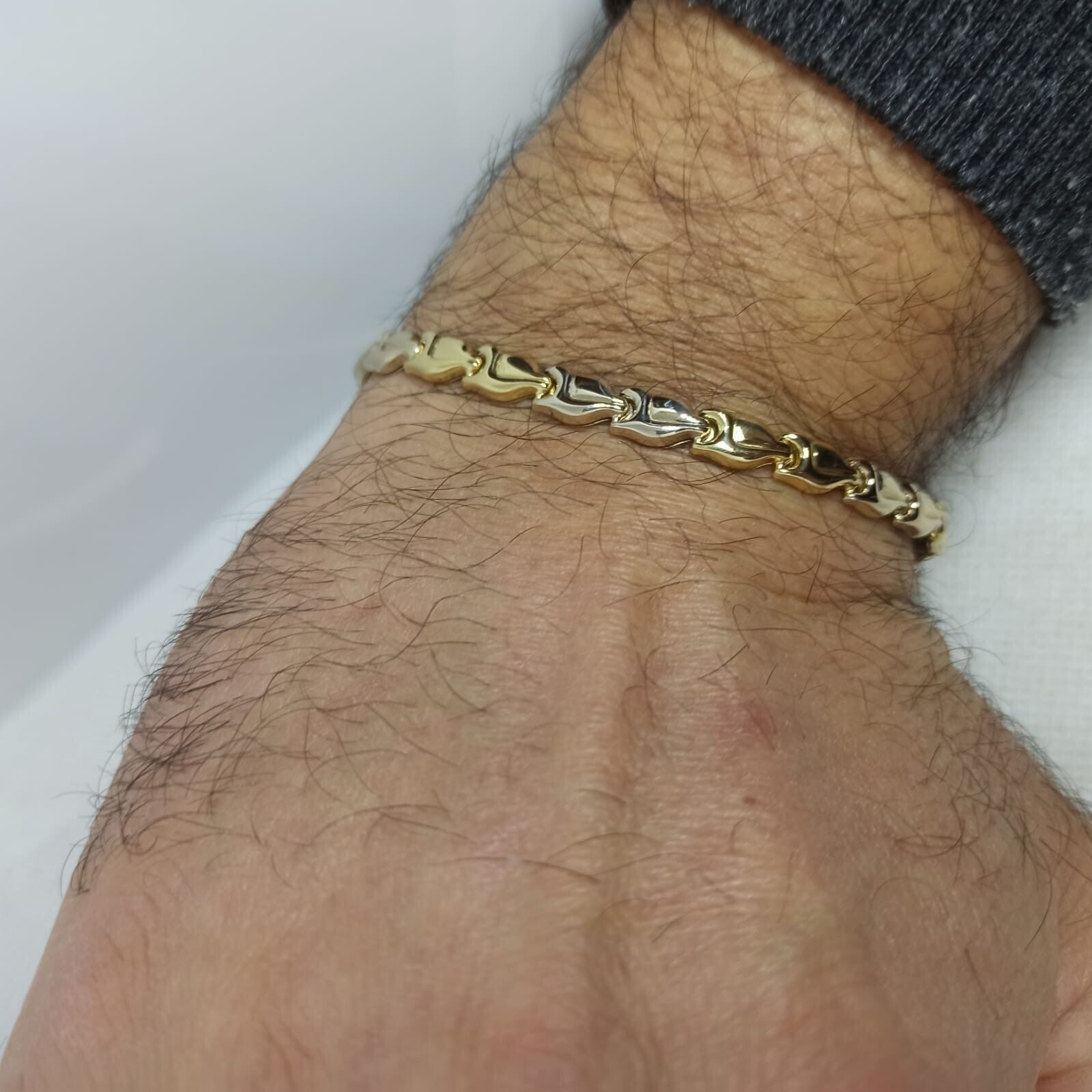 Bracciale uomo Donna Unisex maglie  oro giallo e bianco lucide 18 kt (750)
