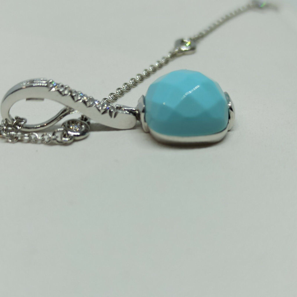 Collana punti luce oro bianco 18 kt pendente turchese diamanti marca Zoccai.
