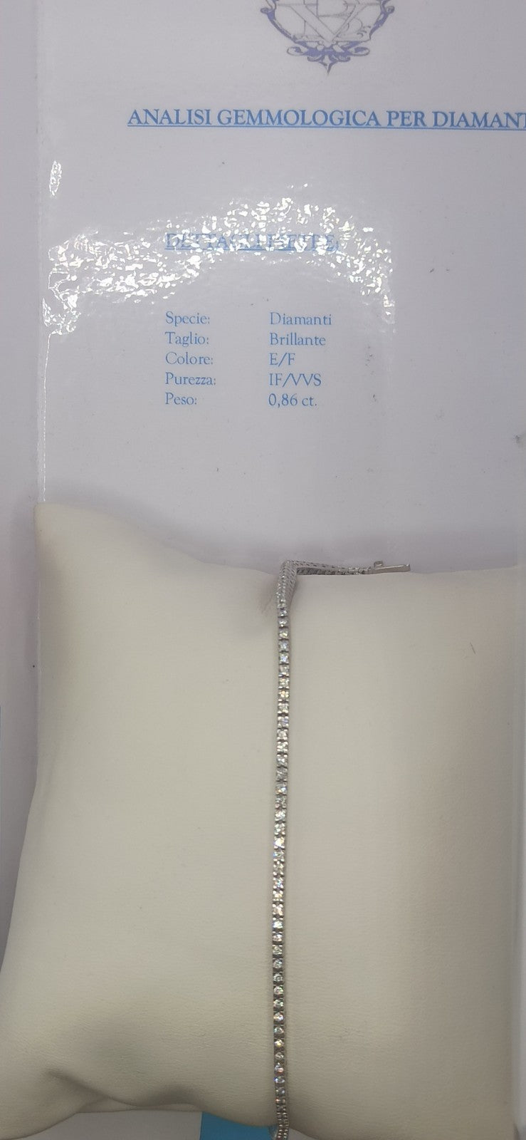 Bracciale unisex uomo donna tennis  oro  bianco 18 kt e diamanti ct 0,86