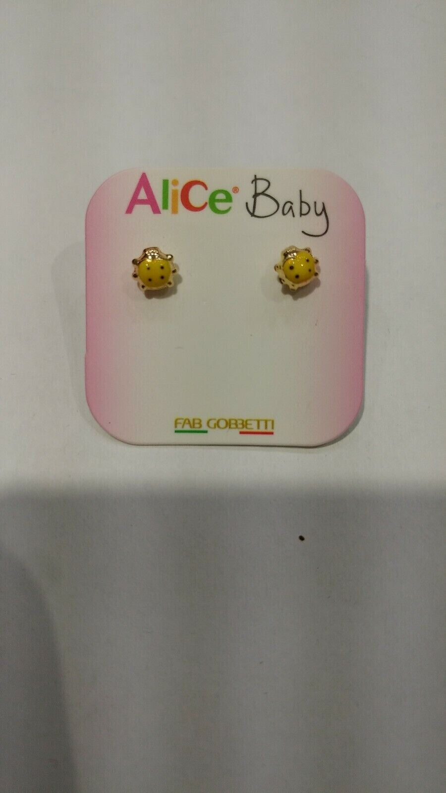 Orecchini in oro giallo 18 kt con coccinella gialla con   smalti a fuoco