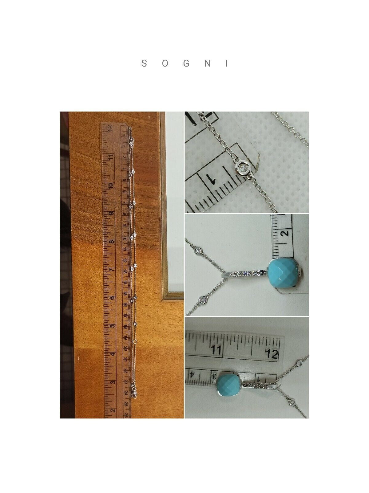 Collana punti luce oro bianco 18 kt pendente turchese diamanti marca Zoccai.