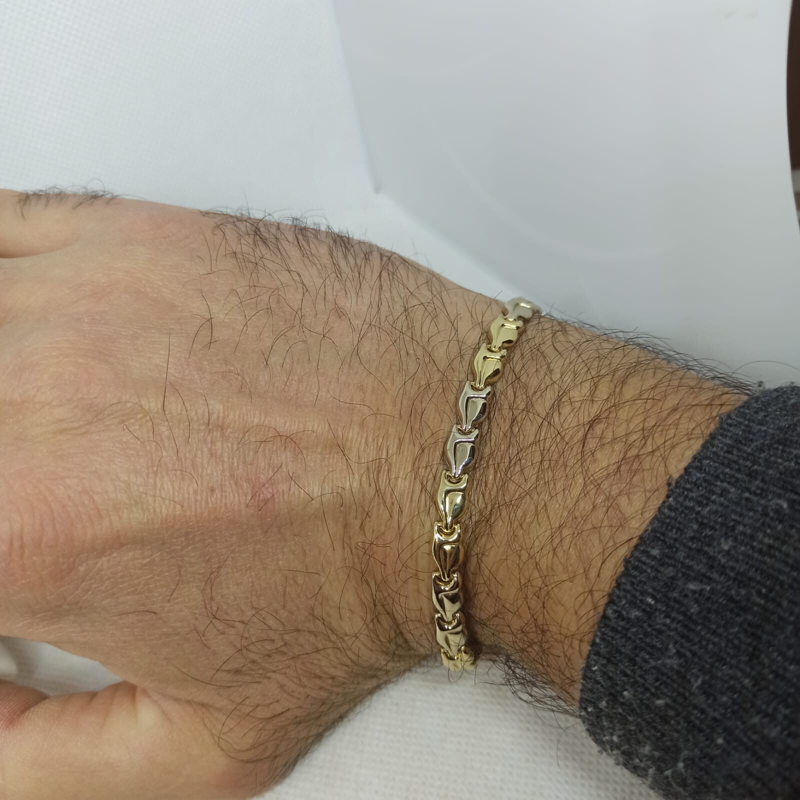 Bracciale uomo Donna Unisex maglie  oro giallo e bianco lucide 18 kt (750)