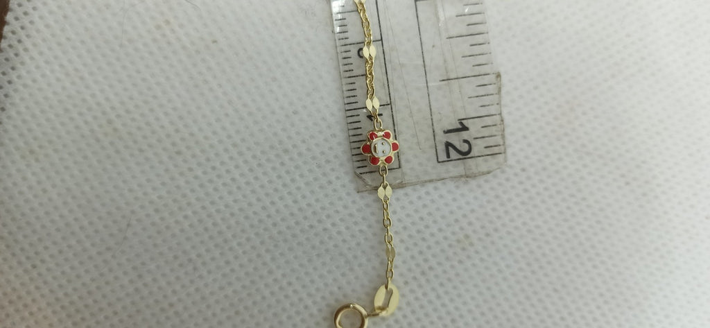 Bracciale oro giallo 9 kt  bimbi bimbe  Neotata  con Fiori  smaltati