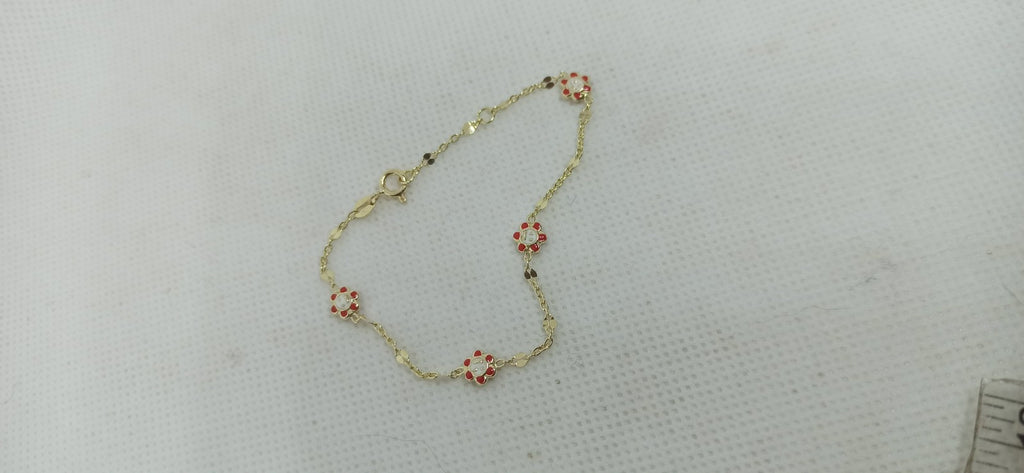 Bracciale oro giallo 9 kt  bimbi bimbe  Neotata  con Fiori  smaltati